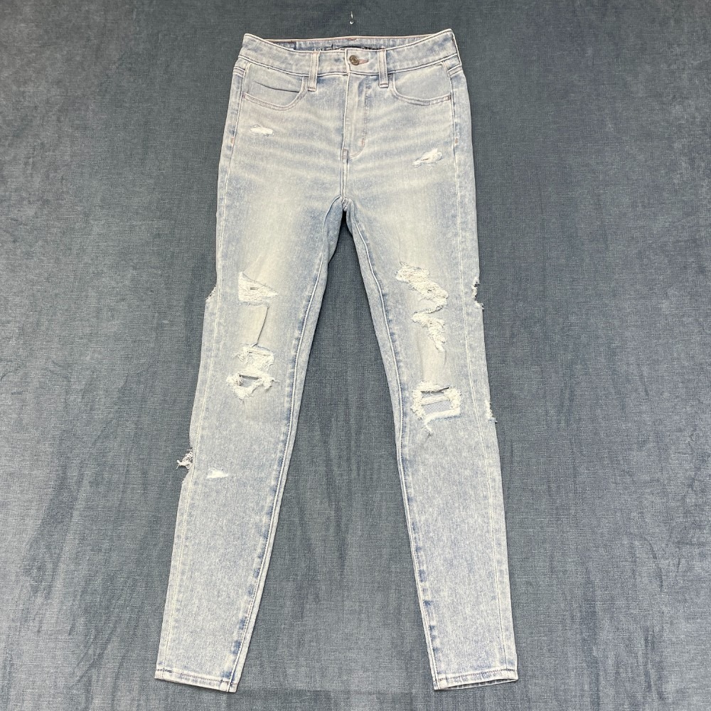 American Eagle Outfitters Skinny Jean Women 28W Blue Denim Distressed Light Wash